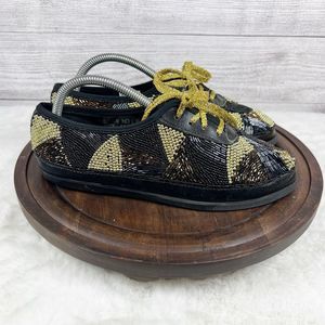 Vintage Rare 90s ColorWerks Beaded Shoes Women’s Black Gold Size 8.5M